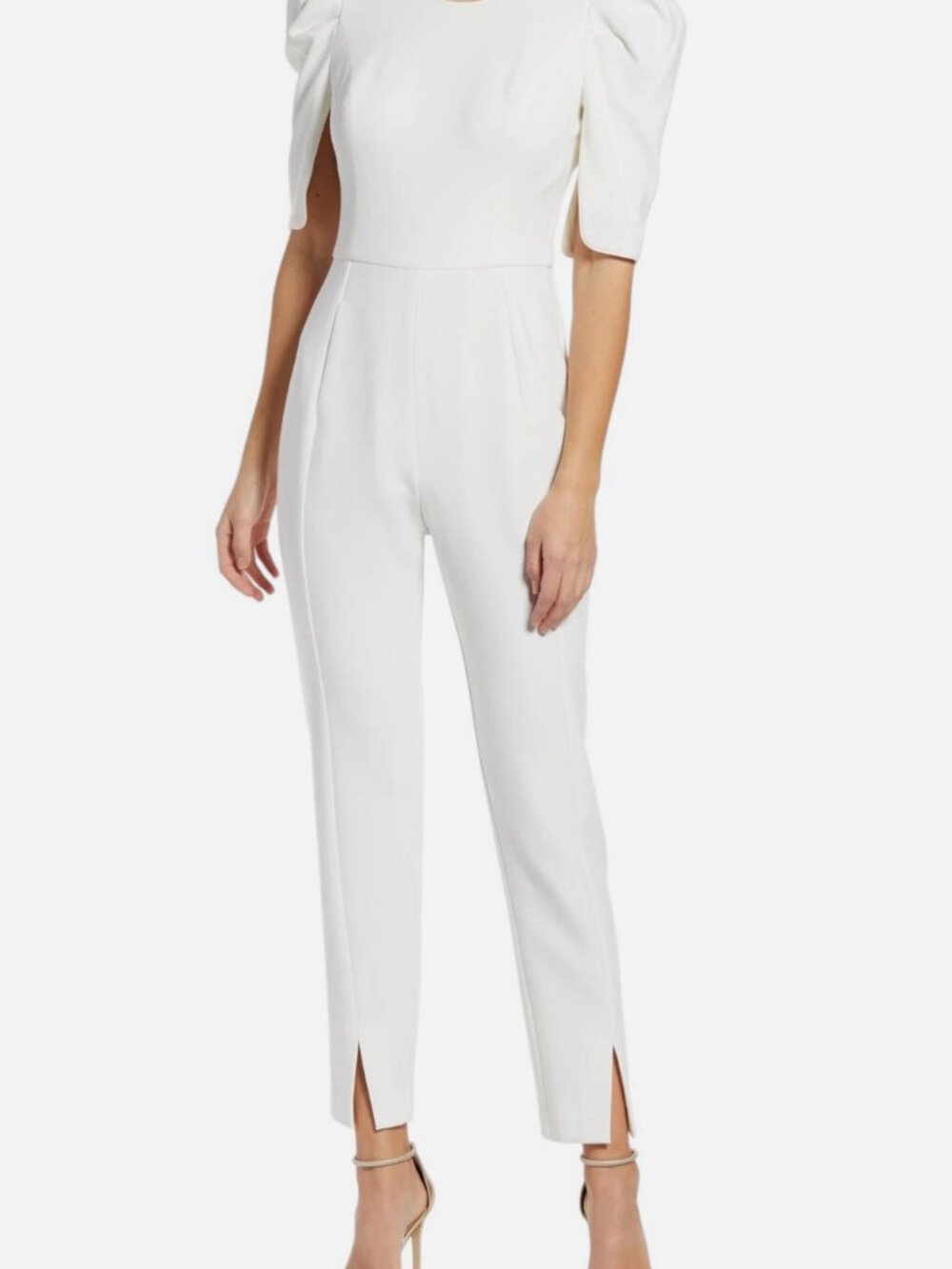 Black Halo Women's White Russo Puff-Sleeve Jumpsuit Size 12